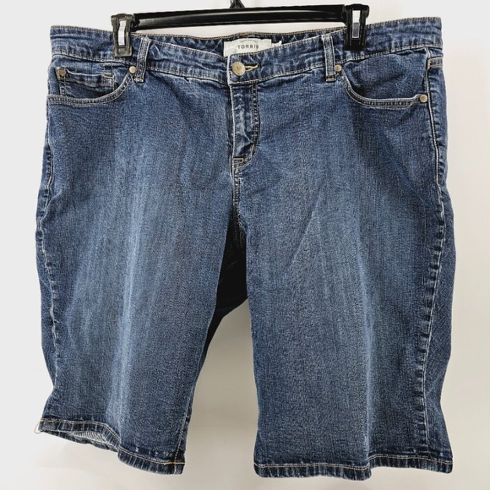 Torrid Women's 22 Blue Denim Mid Riser Bermuda Summer Casual Jean Shorts